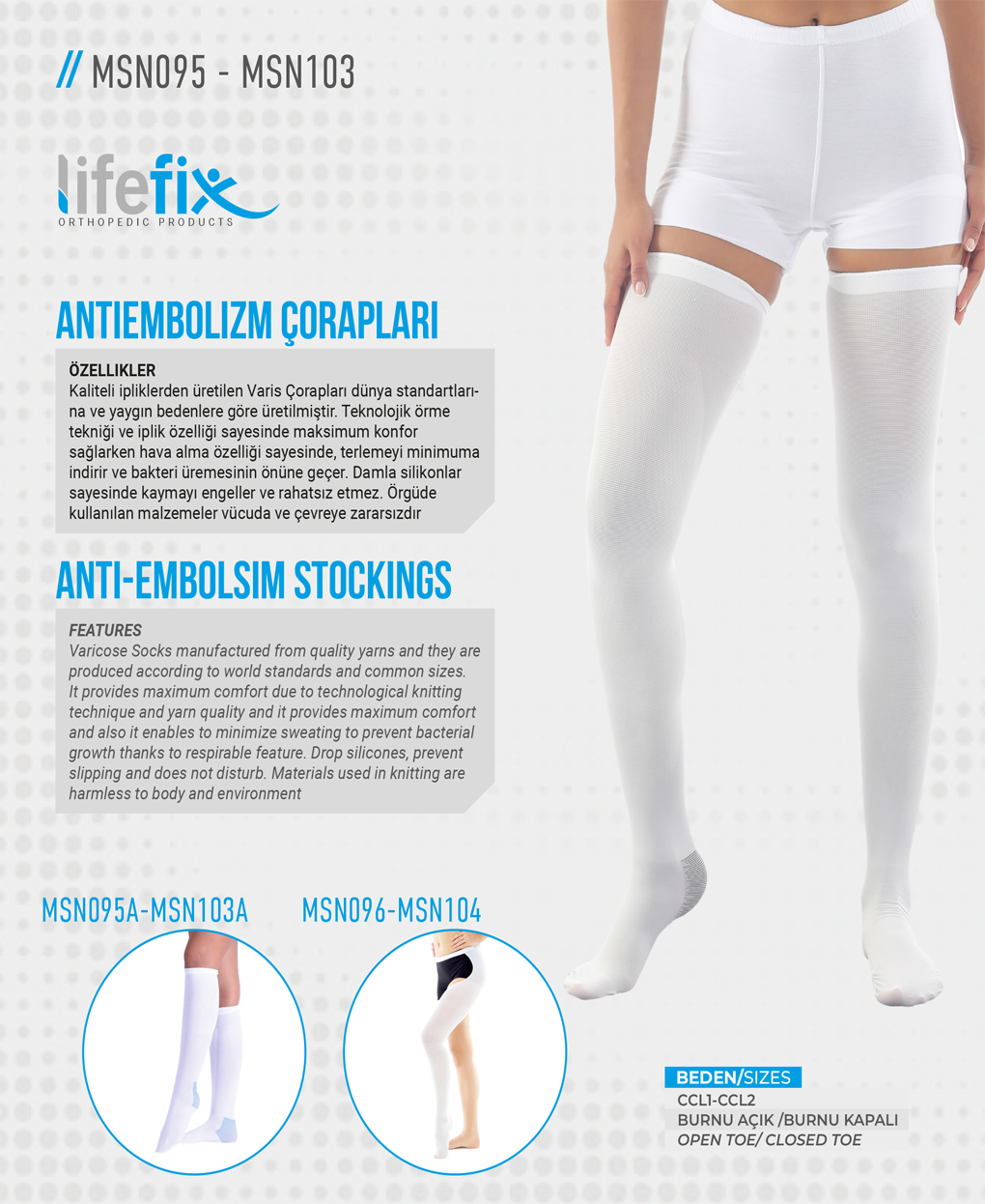 Lifefix Dizüstü Anti-Embolizm Çorabı, Silikonlu ve Terletmeyen Medikal Varis Çorabı