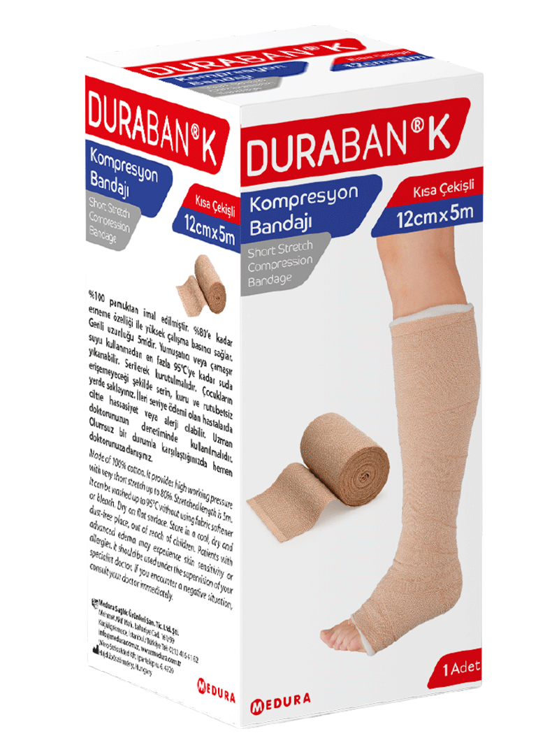 Duraban K kısa çekişli lenfödem bandajı ambalajlı ürün görseli