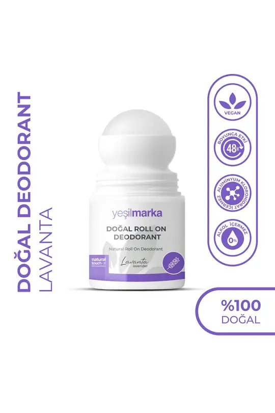 Etil alkolsüz lavanta doğal deodorant roll-on başlığı yakın çekim