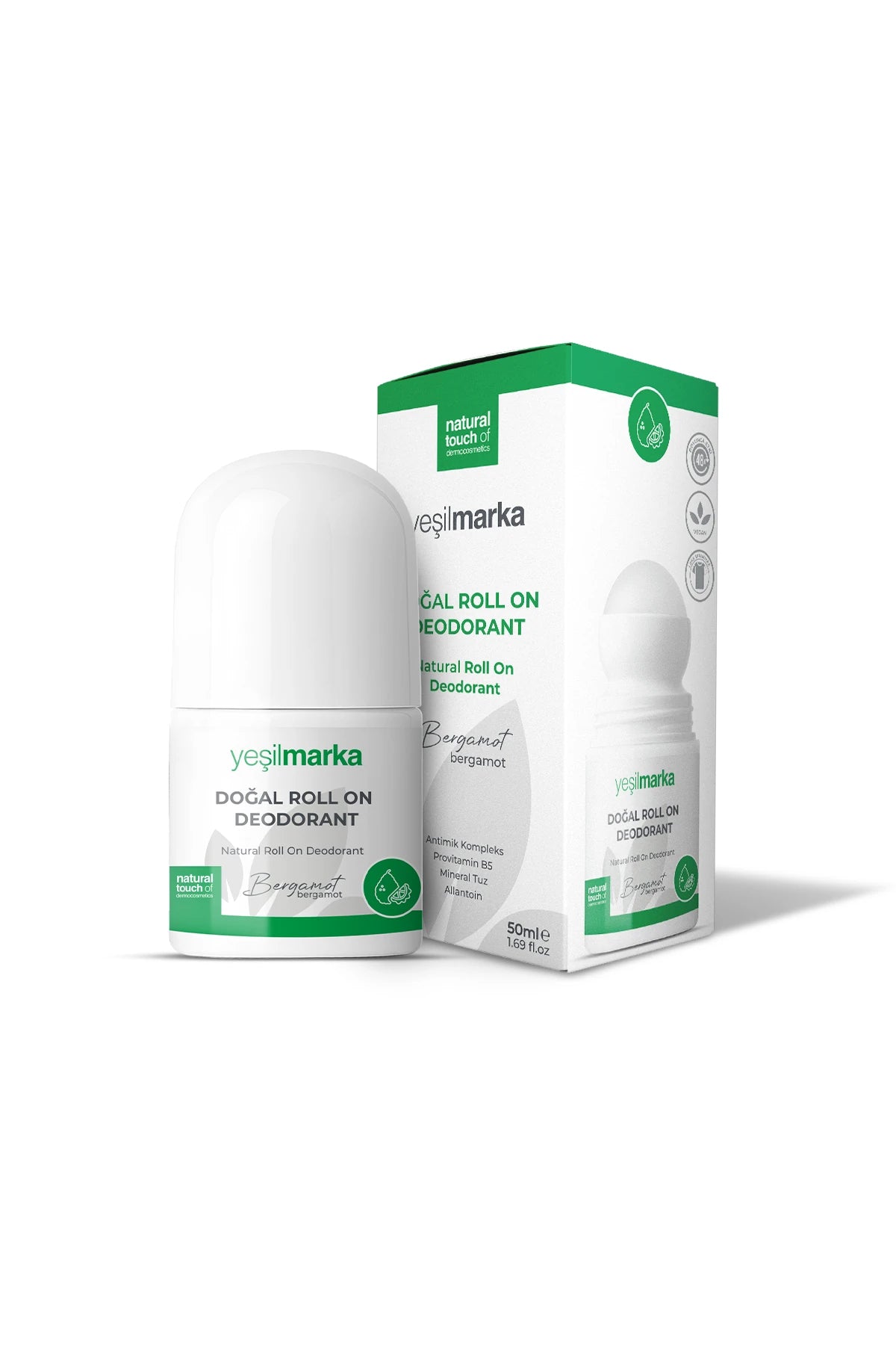 Bergamot kokulu alüminyumsuz doğal roll-on deodorant 50 ml ambalajı