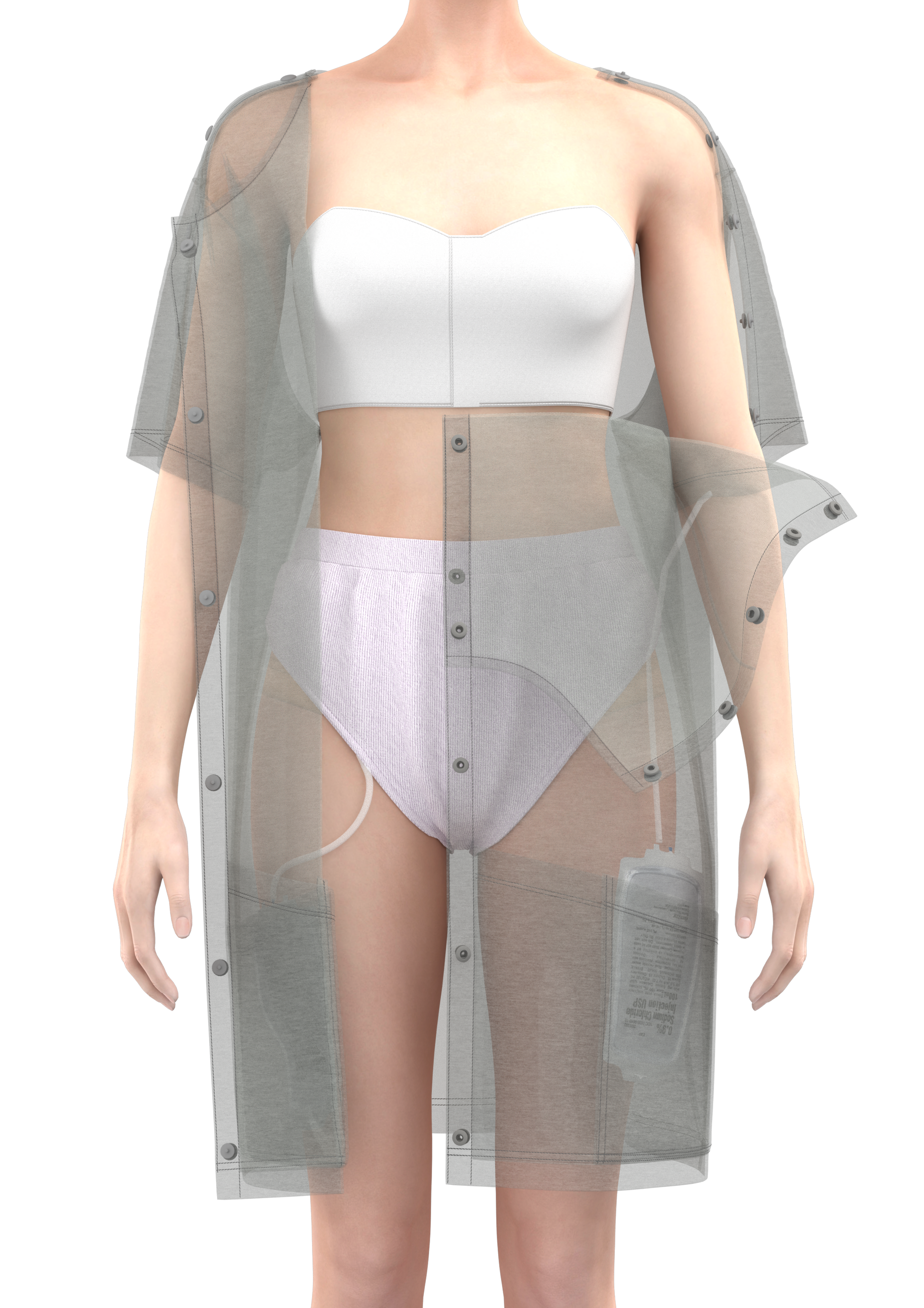 ComfortCure adaptif hasta kıyafeti kumaş yapısı ve açılabilir bölge detayı önden görünüm