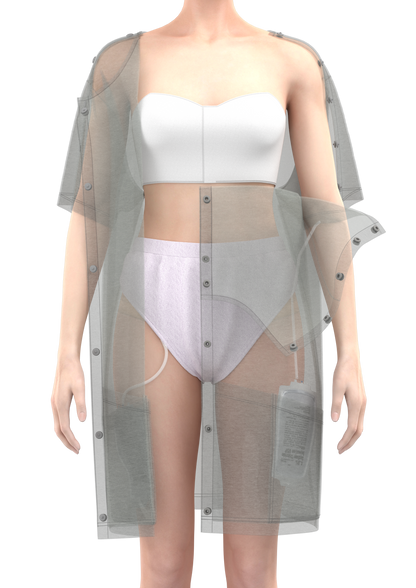 ComfortCure adaptif hasta kıyafeti kumaş yapısı ve açılabilir bölge detayı önden görünüm