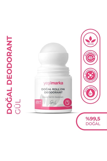 Gül doğal deodorantın koltuk altına roll-on uygulanışı