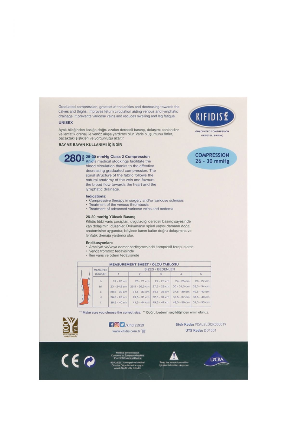 Kifidis 280 den orta basınç dizüstü varis çorabı silikonlu burnu açık bej