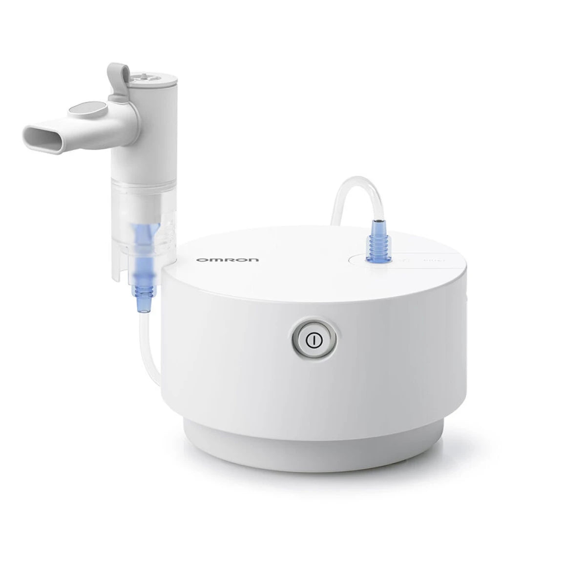 OMRON C28P kompresörlü nebulizatör cihazı kutu içeriği, yetişkin ve çocuk maskeleri, ağızlık seti ve taşıma çantası ile birlikte