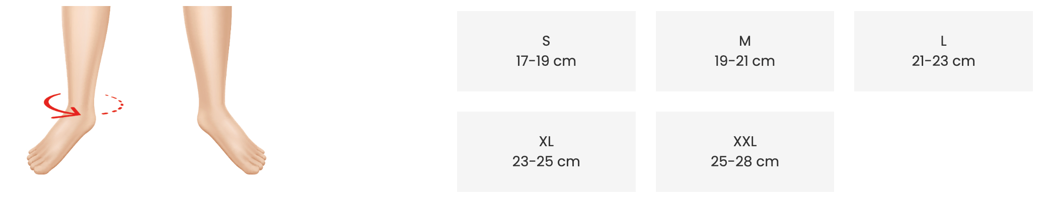 Ortho­land ayak bilekliği beden tablosu – S–XXL ölçüleri