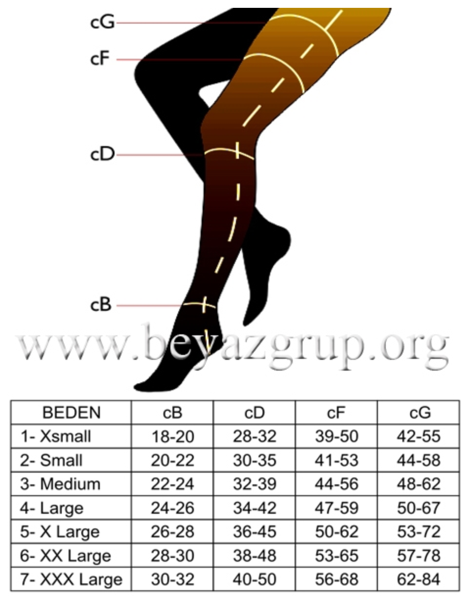 Ortholand dizüstü varis çorabı ölçü tablosu
