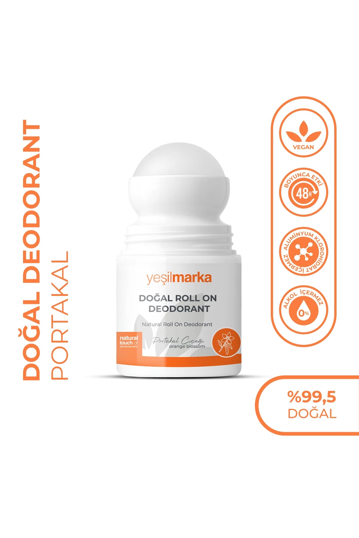 Portakal kokulu doğal deodorant, etiketinde içindekiler görünüyor