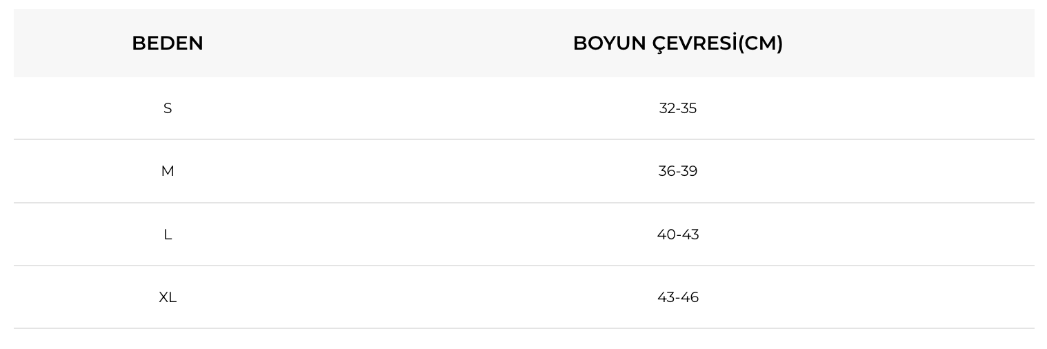 Wingmed Nelson çenelikli boyunluk S M L XL boyun çevresi beden tablosu