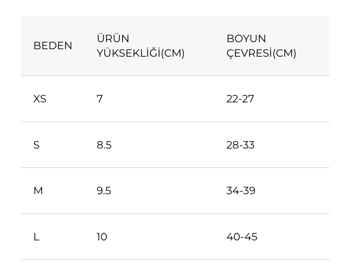Wingmed sünger boyunluk beden tablosu