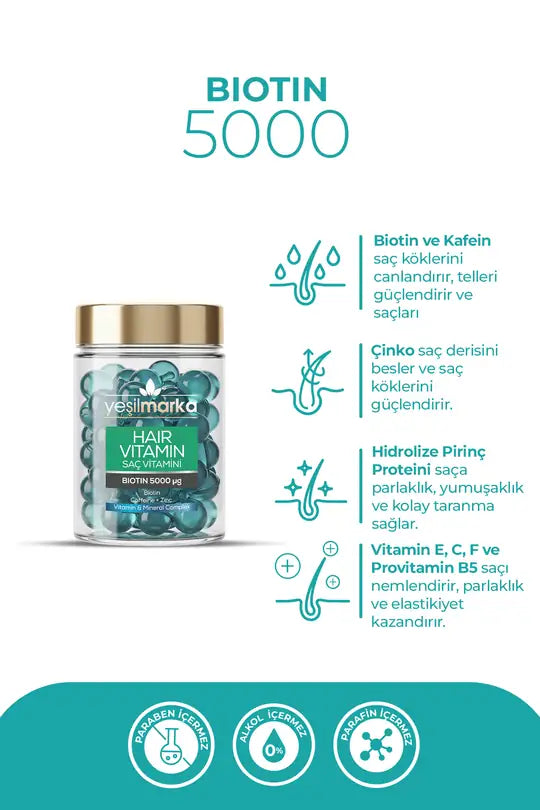 Yeşilmarka Saç Vitamini Biotin 5000 İçeriği 