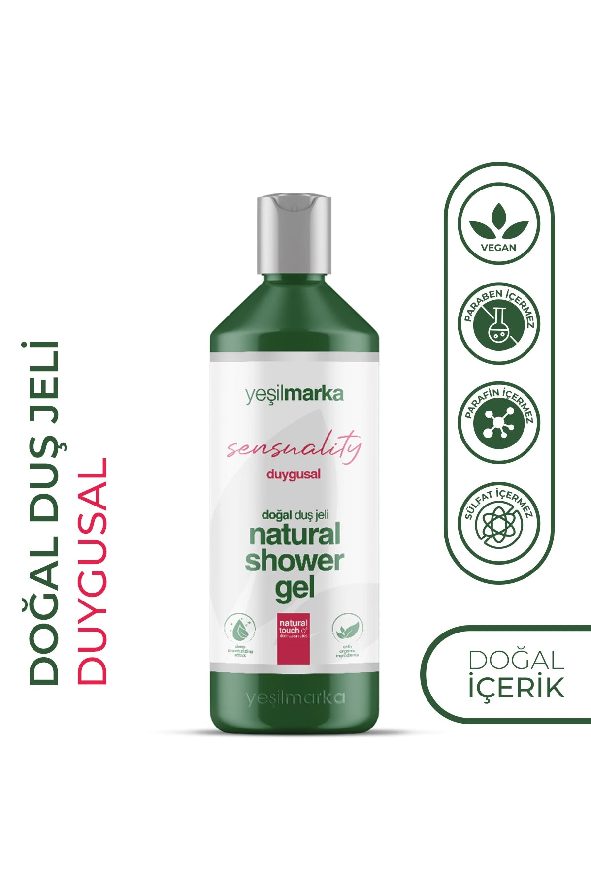 Paraben ve silikon içermeyen Yeşilmarka Duygusal Duş Jeli; cildi kurutmadan temizleyen organik formülüyle ipeksi yumuşaklık bırakır
