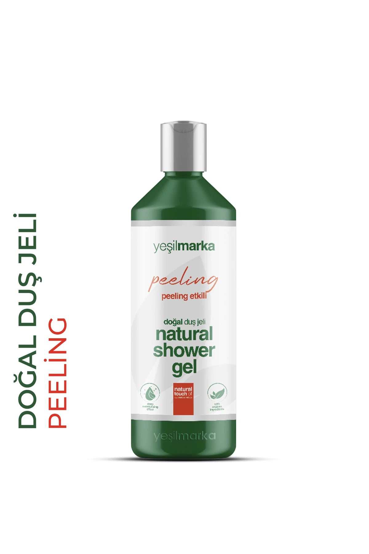 Yeşilmarka Peeling Etkili Doğal Duş Jeli 400ml; bentonit kil ve kaya tuzu tanecikleri ile cilde nazik peeling yapar