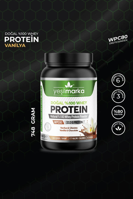 Yeşilmarka doğal whey protein 6 farklı aroma yüzde 80 protein doğal katkısız içerik