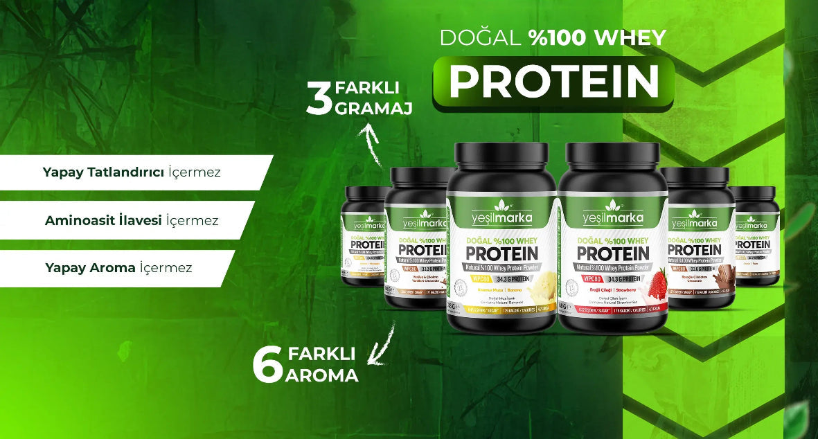Yeşilmarka doğal whey protein 6 farklı aroma 3 farklı ağırlık 100% doğal