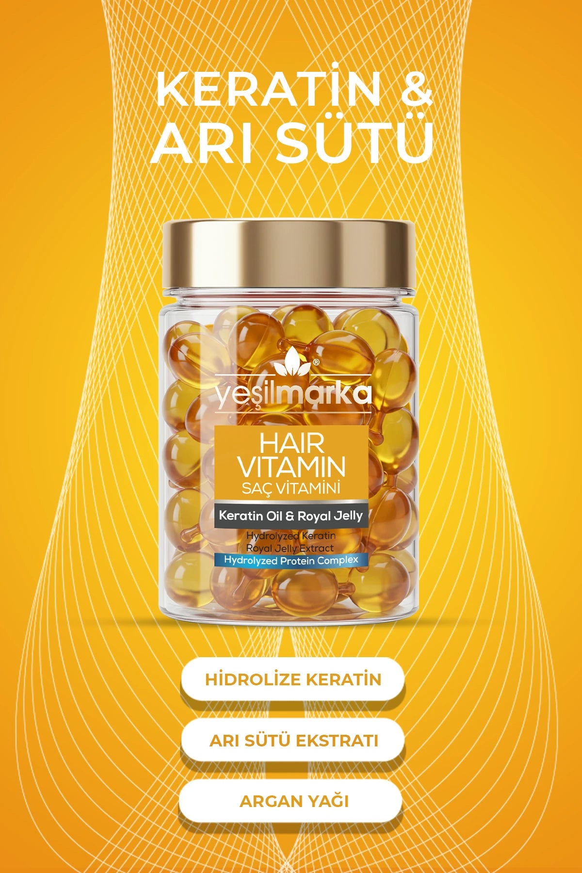 Yeşilmarka Keratin Saç Vitamini İçeriği - Arı Sütü, Argan Yağı ve Protein Kompleksi