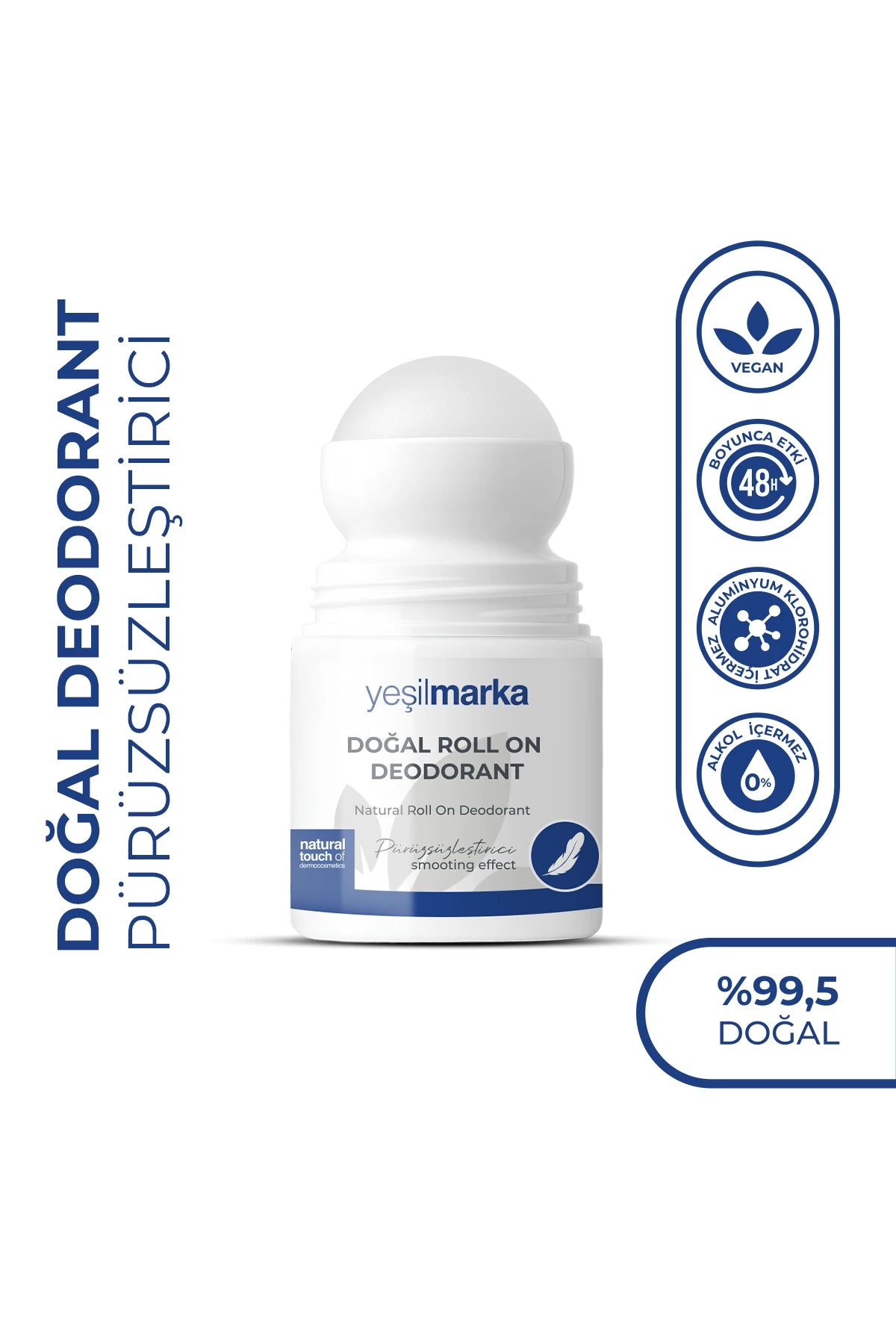 Yeşilmarka pürüzsüzleştirici doğal deodorant roll-on 50 ml şişe görünümü
