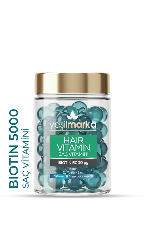 Yeşilmarka Saç Vitamini Biotin 5000 & Kafein 30 Kapsül - Saç Dökülmesine Karşı Güçlendirici Serum
