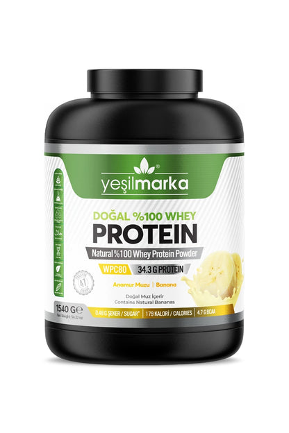 Yeşilmarka doğal whey protein tozu 1540 gram anamur muzu