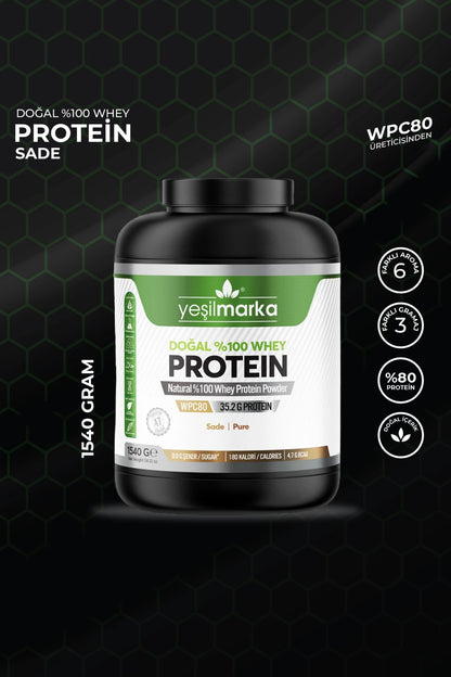 Yeşilmarka doğal whey protein tozu 1540 gram ekonomik büyük boy paket yerli üretim