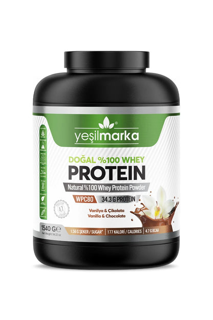 Yeşilmarka doğal whey protein tozu 1540 gram vanilya ve çikolata aromalı