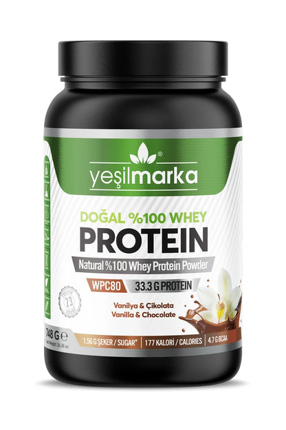 Yeşilmarka doğal whey protein tozu 748 gram vanilya ve çikolatalı